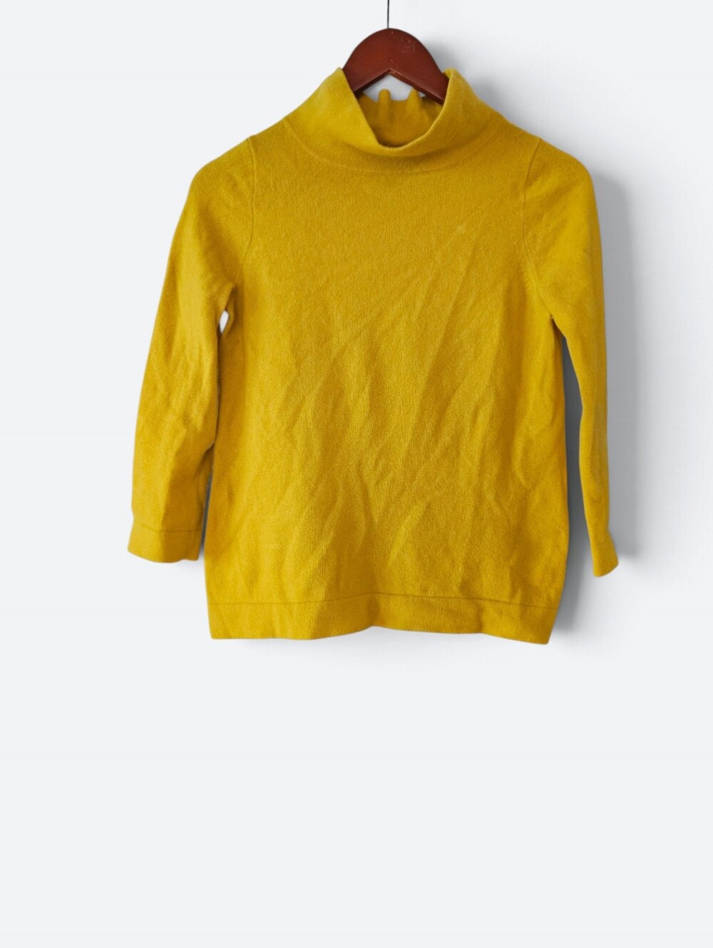 Vintage J. Crew Italian Cashmere Mock Neck Mustard Yellow 3/4 Sleeve Sweater S
